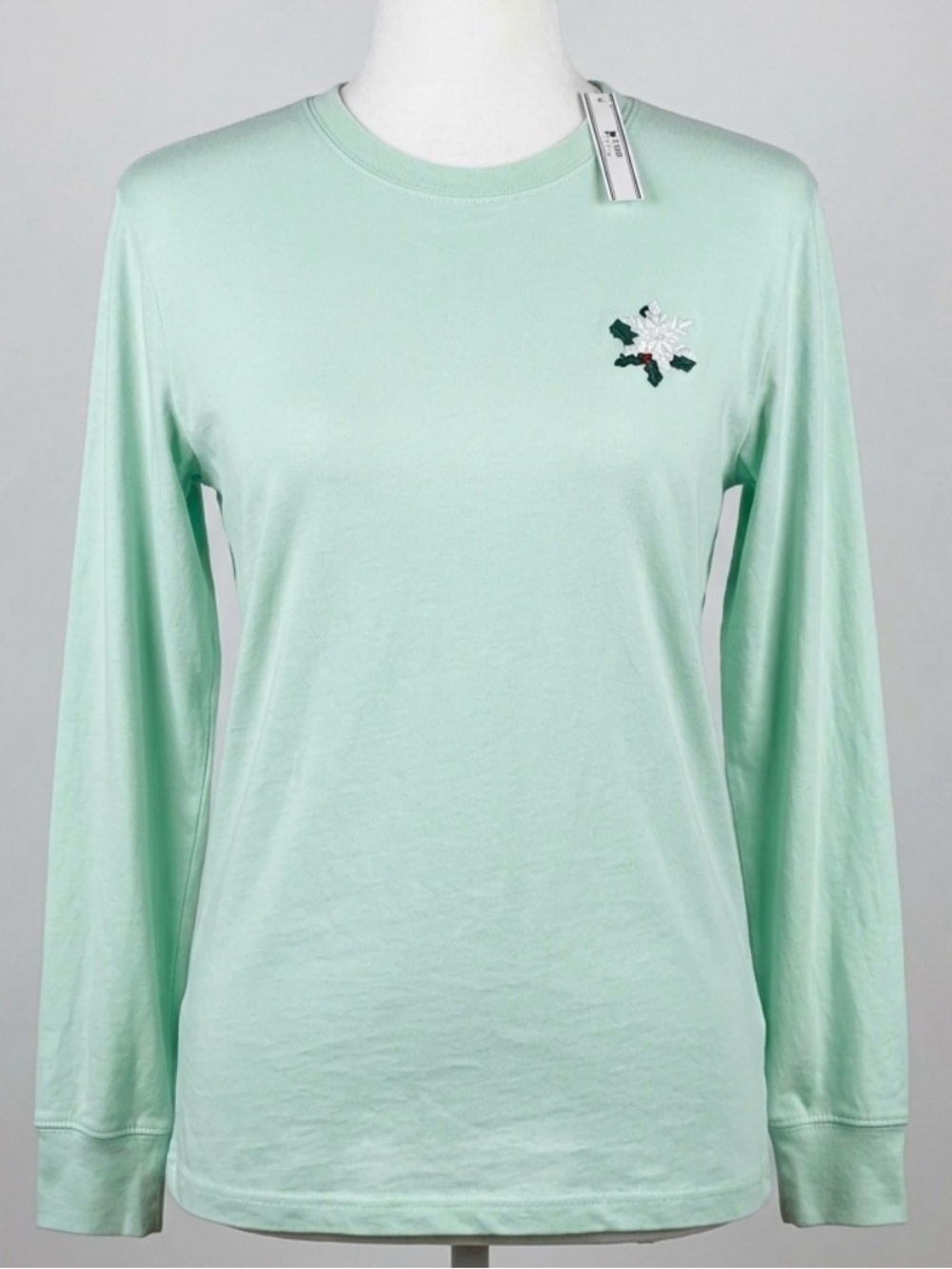 PINK Victoria's Secret Mint Long-Sleeve Crewneck with Floral Embroidery